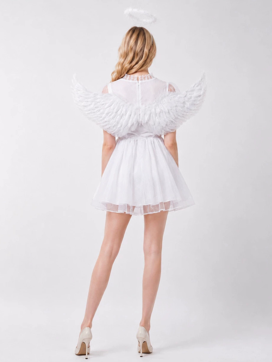 Angel & Devil Halloween Costume Heart Cutout Mesh Short Sleeve Tulle Mini Dress